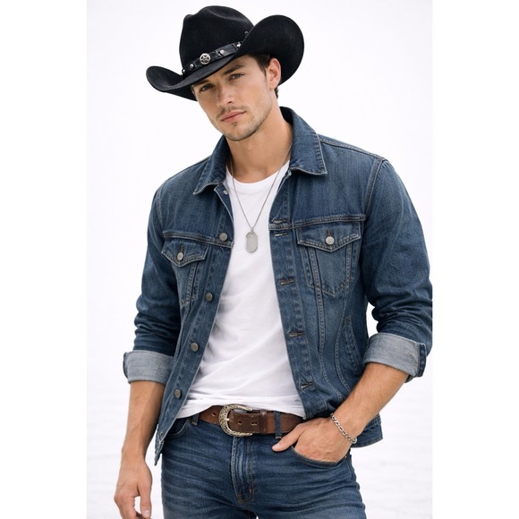 Cody James Cowboy Hat‎ 7X Black Wool Western Felt Leather Band Star Stud Rodeo